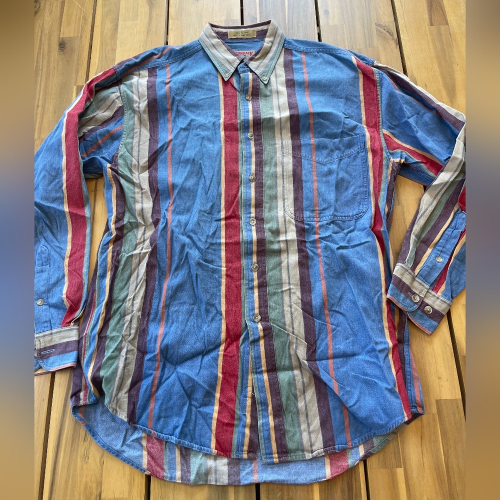 Adirondack Mens Vintage Striped Multicolor Long‎ Sleeve Button Shirt Size Medium